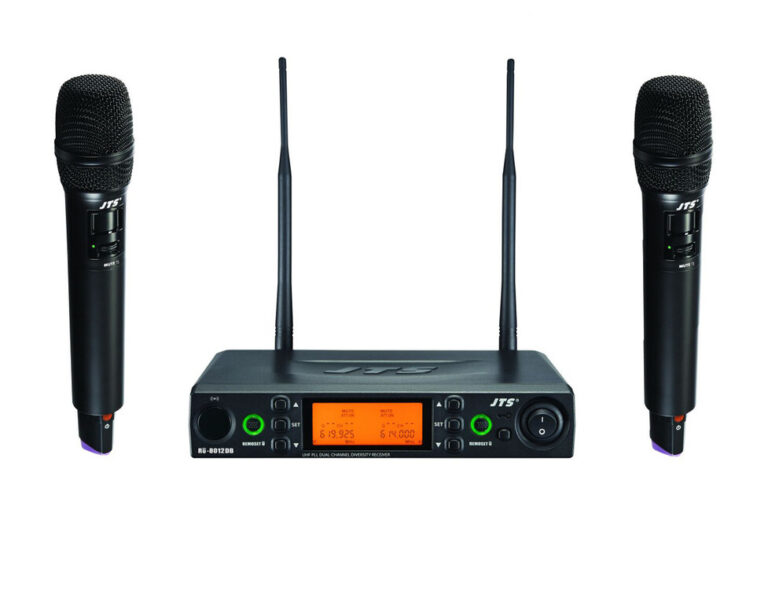 JTS RU-8012DB/RU-G3THx2 UHF PLL Dual Channel Diversity Handheld Wireless Microphone System with REMOSET and BNC antenna