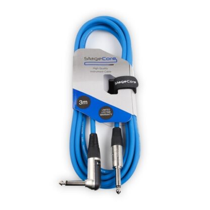 StageCore CORE140LU3BL 6.35mm Angled Mono Jack Plug - 6.35mm Straight Mono Jack Plug, Instrument Cable
