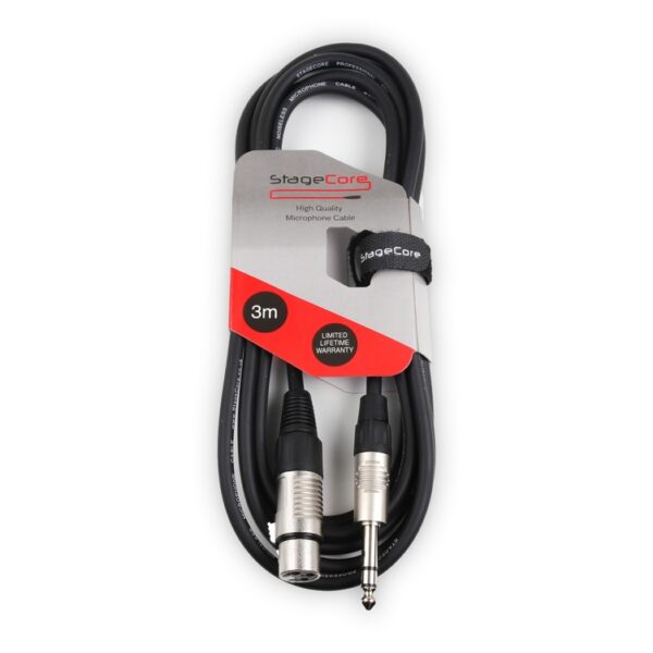 StageCore CORE162LU3BK 6.35mm Stereo Jack Plug - Female XLR Connector, Professional Audio Cable