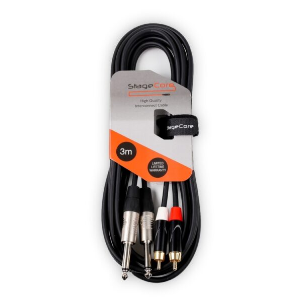 StageCore iCORE310LU3 2x 6.35mm Mono Jack Plug - 2x Male RCA Phono  Plugs, Professional Audio Signal Cable