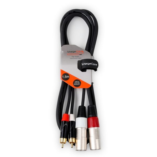 StageCore iCORE370LU15 2x Male XLR Connectors - 2x Male RCA Phono Plugs, Professional Audio Signal Cable