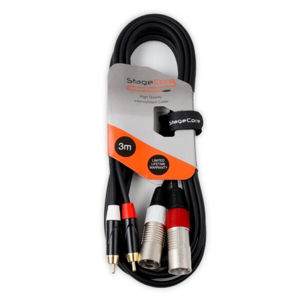 StageCore iCORE370LU3 2x Male XLR Connectors - 2x Male RCA Phono Plugs, Professional Audio Signal Cable