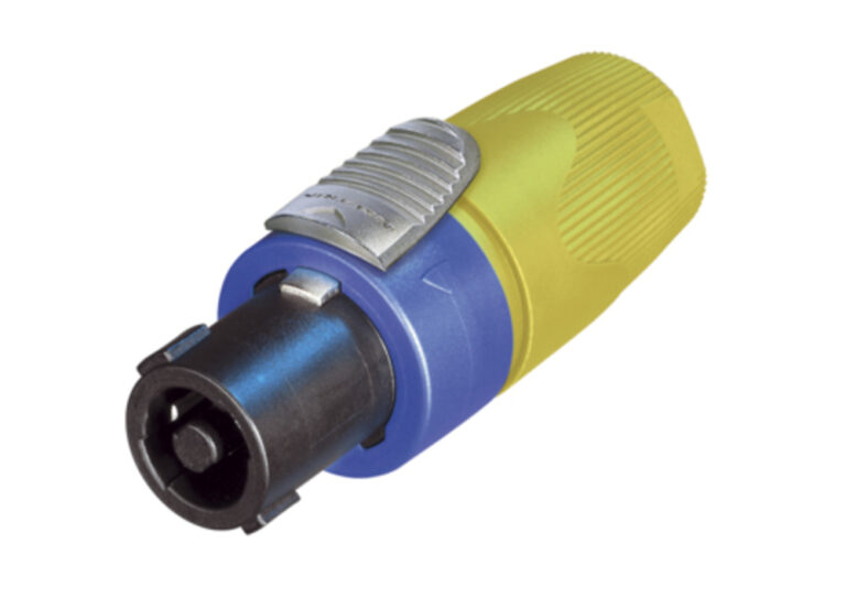 Neutrik NL4FX-4 4 pole cable connector, chuck type strain relief, yellow bushing