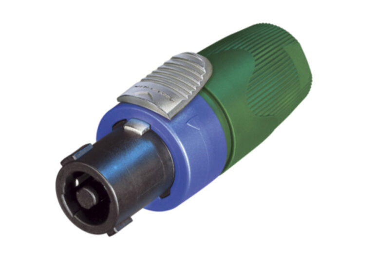 Neutrik NL4FX-5 4 pole cable connector, chuck type strain relief, green bushing