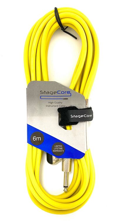 StageCore CORE140LU6YE 6.35mm Angled Mono Jack Plug - 6.35mm Straight Mono Jack Plug, Instrument Cable