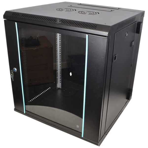 COBRA CWR-1860 Wall Mounting Metal 19" Rack Cabinet Glass Door 18U 600mm Deep, Black, Flat Pack