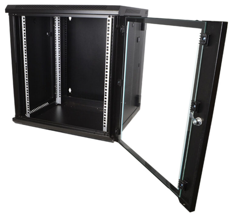 COBRA CWH-660 Wall Mounting Metal 19" Rack Cabinet, Hinged Back, Glass Door 6U 600mm Deep, Black, Complete Assembly - Image 3