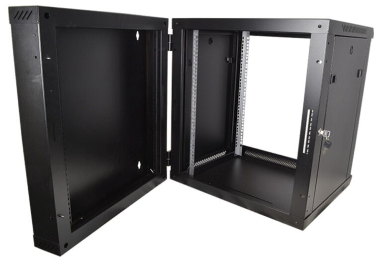 COBRA CWH-960 Wall Mounting Metal 19" Rack Cabinet, Hinged Back, Glass Door 9U 600mm Deep, Black, Complete Assembly - Image 4