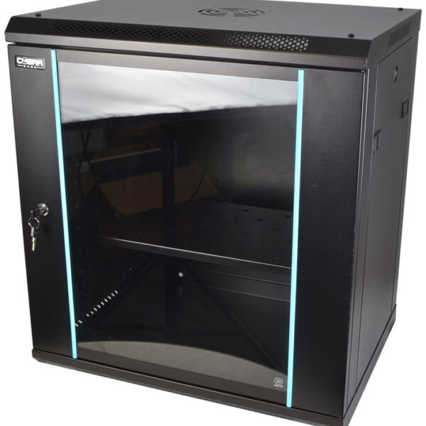 COBRA CWR-1245 Wall Mounting Metal 19" Rack Cabinet Glass Door 12U 450mm Deep, Black, Complete Assembled