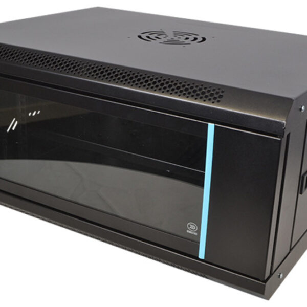 COBRA CWR-660 Wall Mounting Metal 19" Rack Cabinet Glass Door 6U 600mm Deep, Black, Complete Assembled