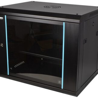 COBRA CWR-945 Wall Mounting Metal 19" Rack Cabinet Glass Door 9U 450mm Deep, Black, Complete Assembled