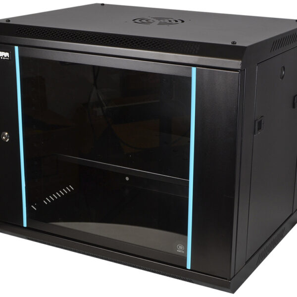 COBRA CWR-945 Wall Mounting Metal 19" Rack Cabinet Glass Door 9U 450mm Deep, Black, Complete Assembled