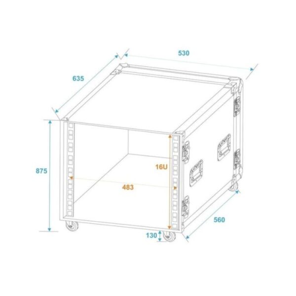 COBRA FC55 19" 16U Standard rack case. 9/10mm plywood.  Depth: 520mm. Lids: 70mm.  W/Wheels - Image 5