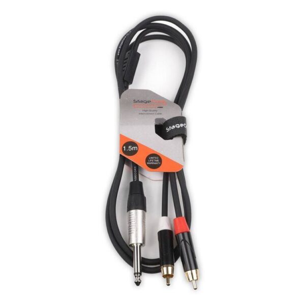 StageCore iCORE290LU15 6.35mm Mono Jack Plug - 2x Male RCA Phono Plugs, Professional Audio Signal Cable