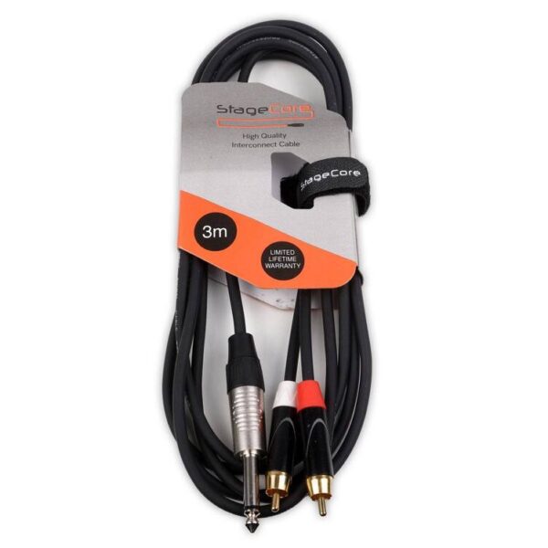 StageCore iCORE290LU3 6.35mm Mono Jack Plug - 2x Male RCA Phono Plugs, Professional Audio Signal Cable