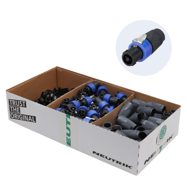 Neutrik NL4FX-D 4 pole cable connector, chuck type strain relief, dark grey bushing Disassembled box of 50