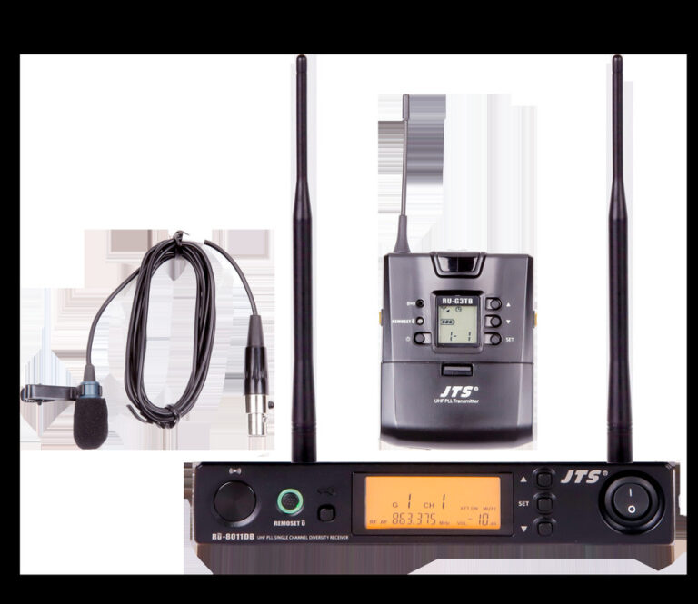 JTS RU-8011DB/RU-G3TB+CM-501 UHF PLL Single Chanel Diversity Lapel Wireless Microphone System with REMOSET and BNC antenna, 823-8