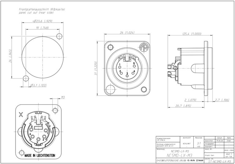 Neutrik NC5MD-LX-M3 5 pole male XLR receptacle - Image 2