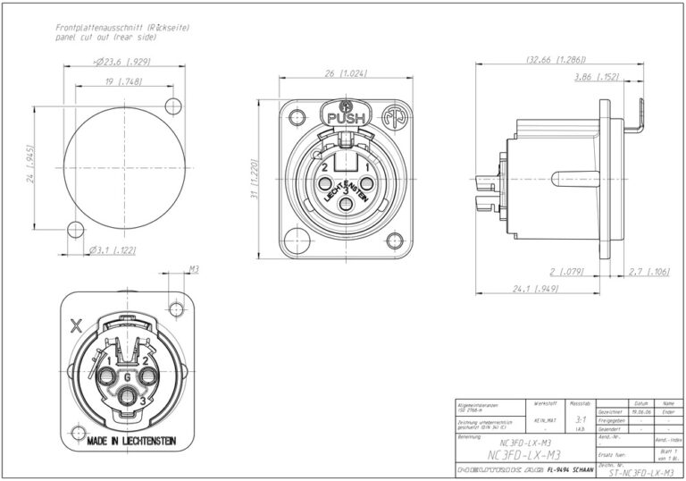 Neutrik NC3FD-LX-M3 3 pole female receptacle - Image 2