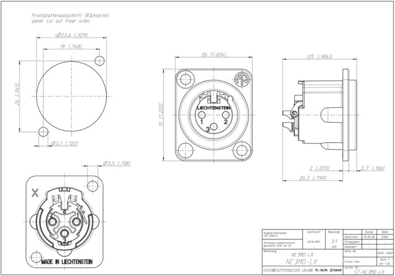 Neutrik NC3MD-LX-M3 3 pole male receptacle - Image 2