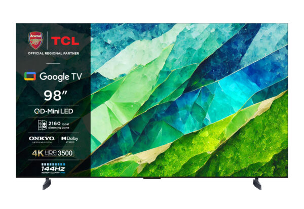 TCL 98C855K, 2.49 m (98"), 3840 x 2160 pixels, LED, Smart TV, Wi-Fi, Titanium