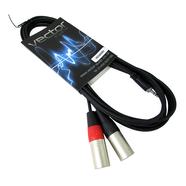 3.5mm Stereo Jack-Twin XLR Male Jack 3m