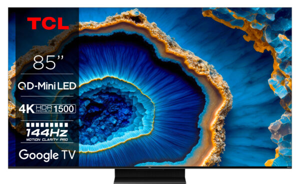 TCL C80 Series 85C805K, 2.16 m (85"), 3840 x 2160 pixels, QLED, Smart TV, Wi-Fi, Black