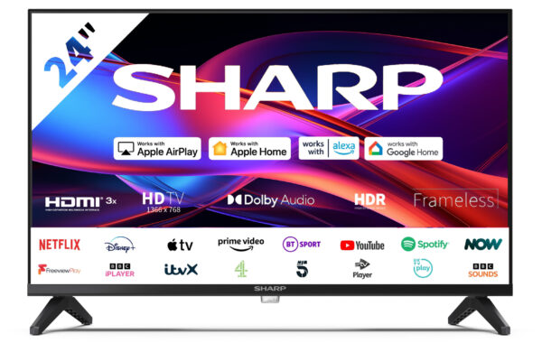 Sharp 1T-C24GD2225K, 61 cm (24"), 1366 x 768 pixels, LED, Smart TV, Wi-Fi, Black