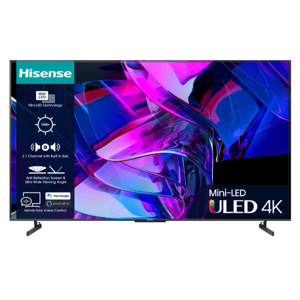 Hisense 100U7KQTUK, 2.54 m (100"), 3840 x 2160 pixels, LED, Smart TV, Wi-Fi, Grey