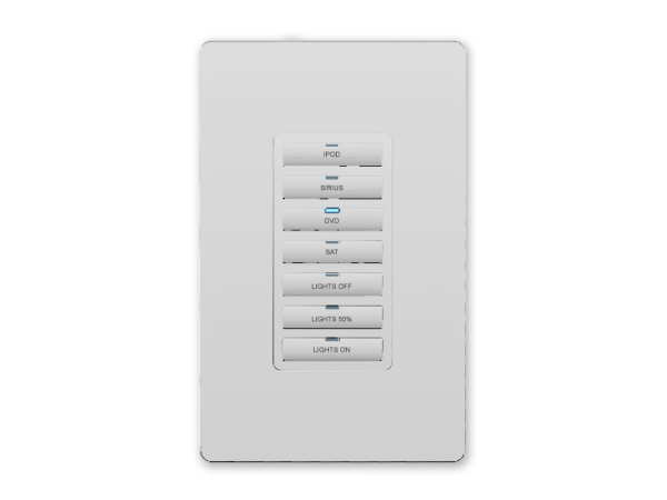 AMX MET-7E-WH - Metreau 7 Button Keypad - White Ethernet keypad installed in Decora-style wallplates.